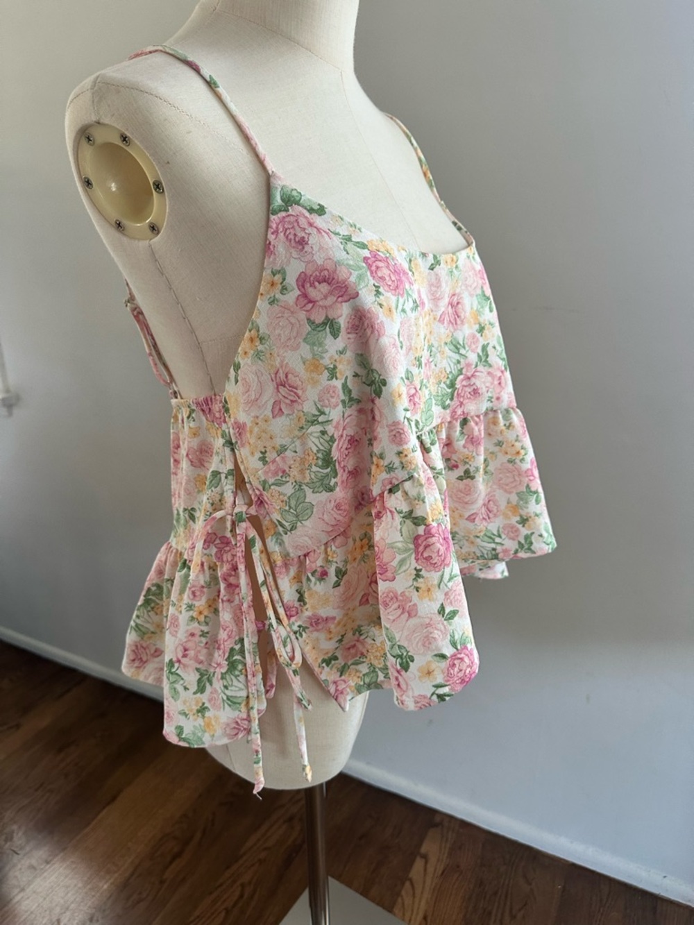 Altar’d State Pink Floral Ruffle Cami | Babydoll Tank Cottagecore Coquette - Picture 2 of 5